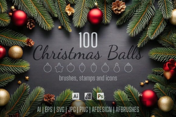 100 Christmas Ball Icons and Brushes