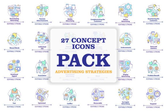 Advertising Strategies Concept Icons Set