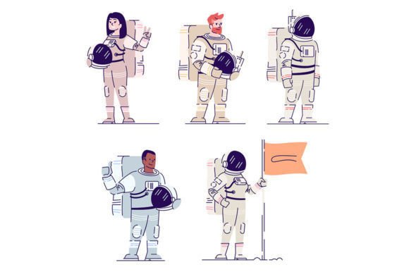 Astronauts in Spacesuit Illustration Set: Graphics for Editorial & Web Design