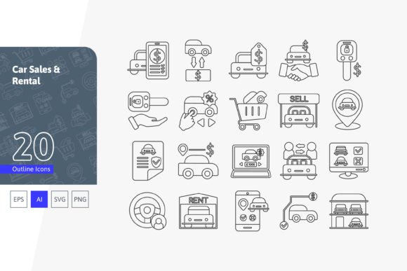 Car Sales and Rental Icons for Graphic Design