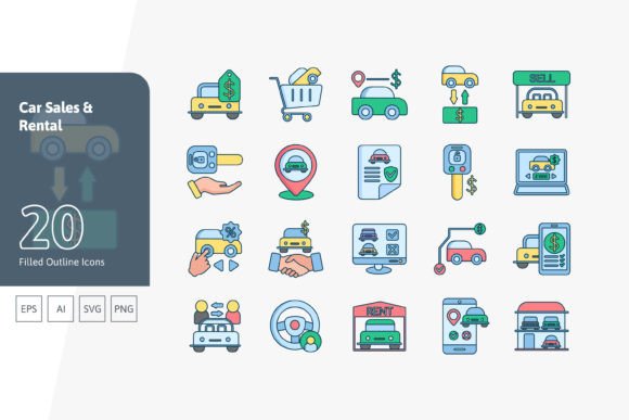 Car Sales and Rental Icons for Graphics and Branding