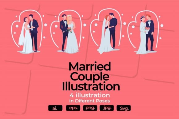 Couple in Married Flat Graphics & Illustrations