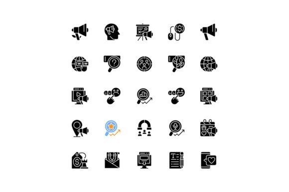 Feedback and Marketing Black Glyph Icons Graphics