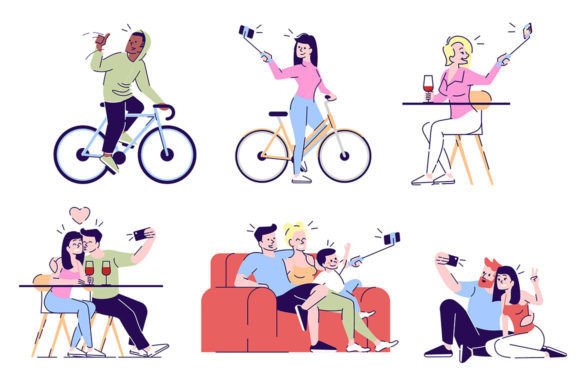 Friends Selfie Vector Illustration Set: Graphics and Illustrations for Branding