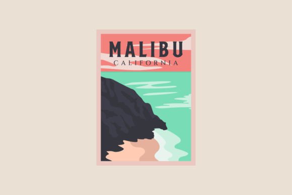 Malibu Beach Vintage Poster: Graphics for Print Templates