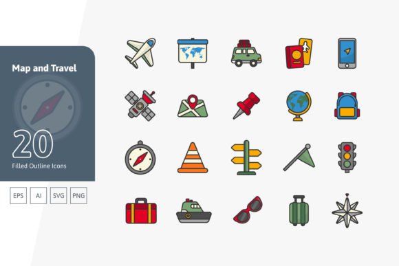 Map and Travel Icons for Graphics and Branding
