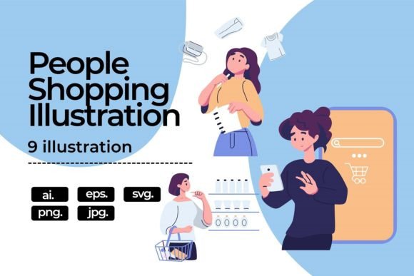 People Shopping Illustration Pack for Graphics and Illustrations
