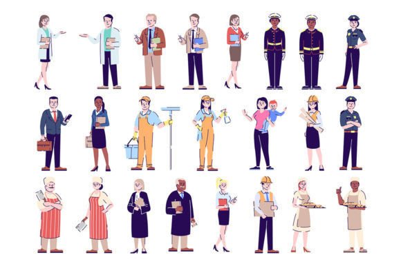 Professions Flat Vector Illustration Set