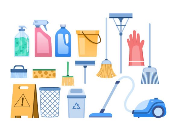 Various House Cleaning Tools Graphics