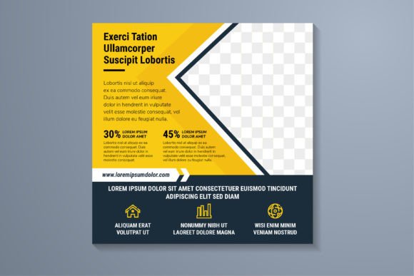 Yellow Blue Square Banner Graphics for Social Media Templates